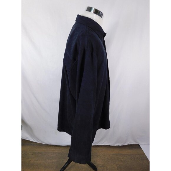 Bazzi Shirt Mens XL Navy Blue Long Sleeve Button Front Suede-Like Polyester - Picture 7 of 11